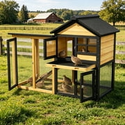 Outdoor Weatherproof 2-Tier Wooden Quail Cage with Pull-Out Tray, 46.9", Yellow