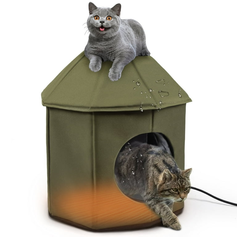 Outdoor Weatherproof Cat House with Heated Pad,Cat House for