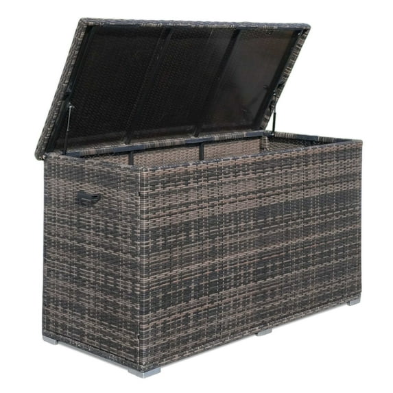 Outdoor Weatherproof Deck Box Wicker Storage Organizer Large Outdoor Container, Brown