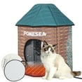 thumbnail image 1 of Outdoor Weatherproof Heated Cat Kitty House with Heated Pet Pad for Community Cats, Strays, and Ferals in Winter(Log cabin), 1 of 9