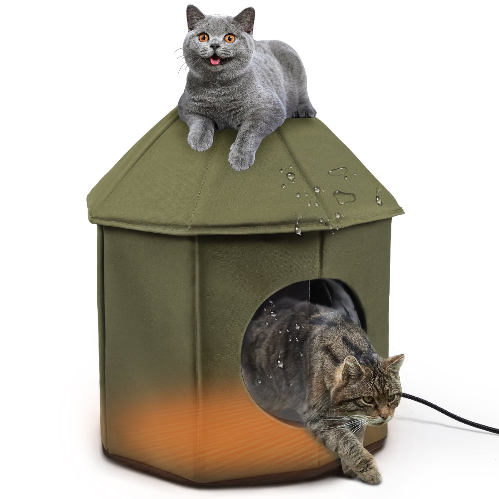 Outdoor Weatherproof Heated Cat Kitty House with Heated Pet Pad for