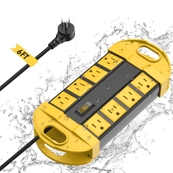 VILONG Metal IPX6 Waterproof Surge Protector Power Strip Outdoor, 15A/1875W, ETL Certified, 45° Flat Plug, 6ft Extension Cord for Outside