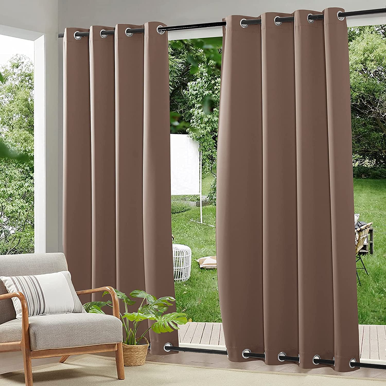 Outdoor Weighted Blackout Curtains 2 Panels Waterproof Windproof