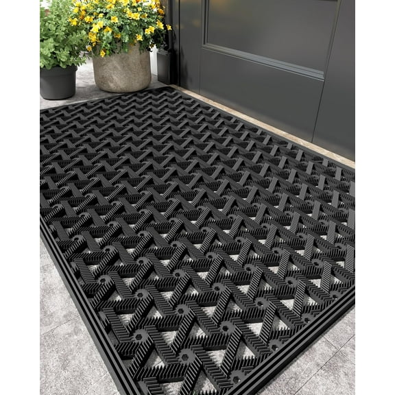 Outdoor Welcome Mat for Front Back Door Patio Waterproof Rubber Outside Entrance Entry - All Weather Heavy Duty Dirt Trapping Matt - 24"X36" Black