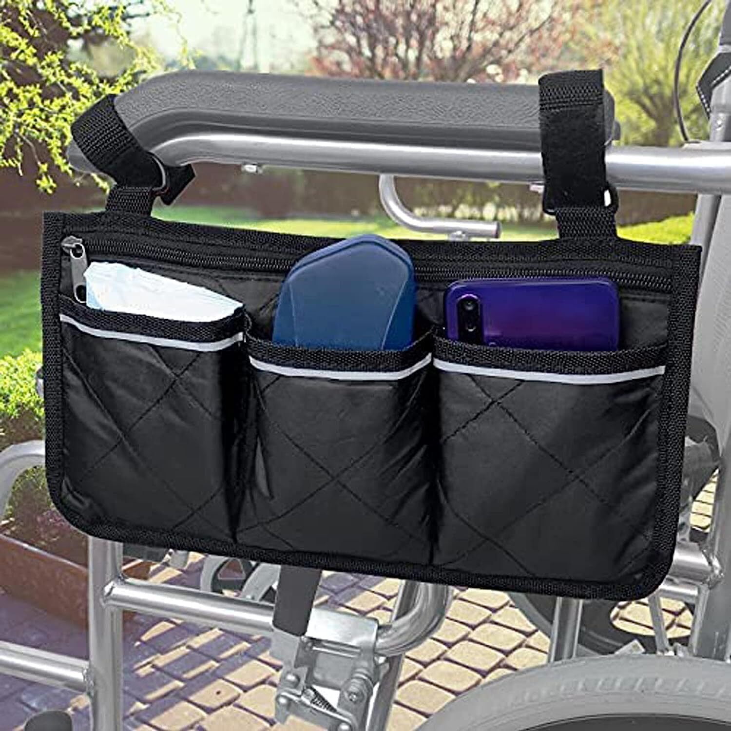Outdoor Wheelchair Side Pouch Storage Bag Armrest Pocket Organizer