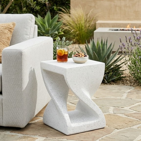 Outdoor White Marble Retro Speckled Textured All - Weather MGO Side Table - Indoor End Table Home, Office, Living Room Patio Decor