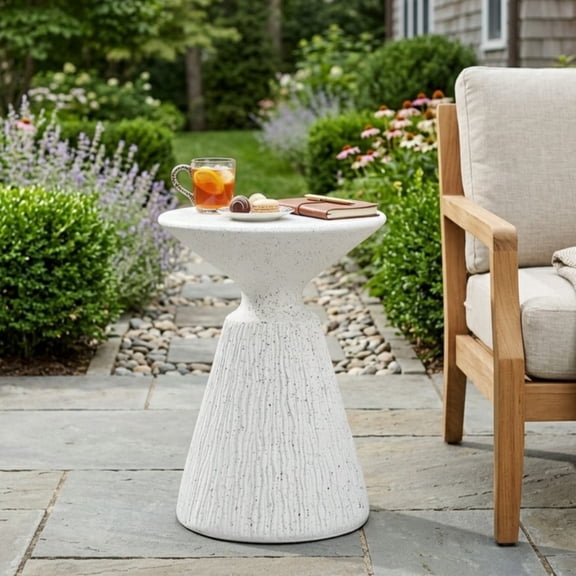 Outdoor White Marble Retro Speckled Textured All - Weather MGO Side Table - Indoor End Table Home, Office, Living Room Patio Decor