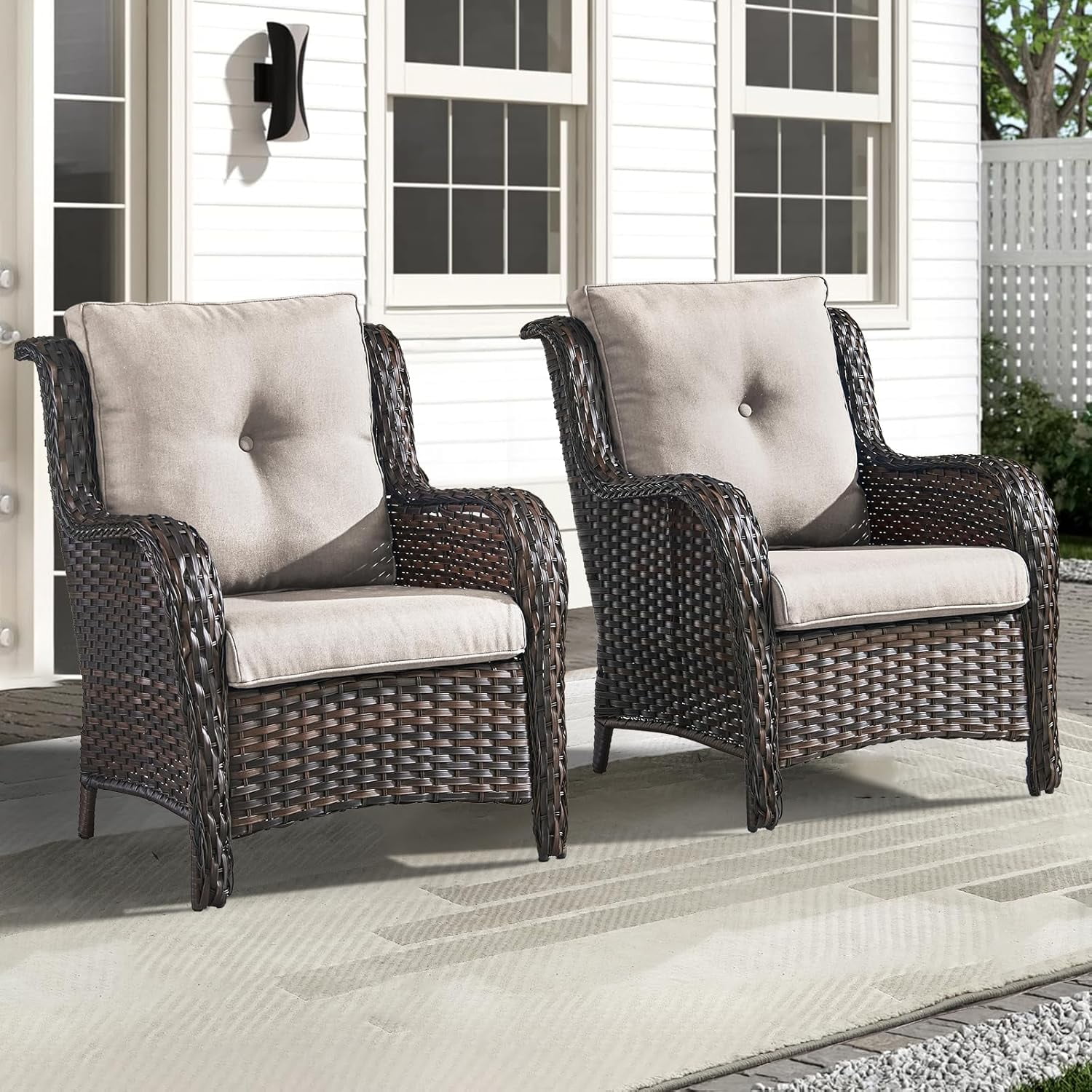 Outdoor Wicker Chair Rattan Patio Dining Chairs Set of 2 PE Wicker ...