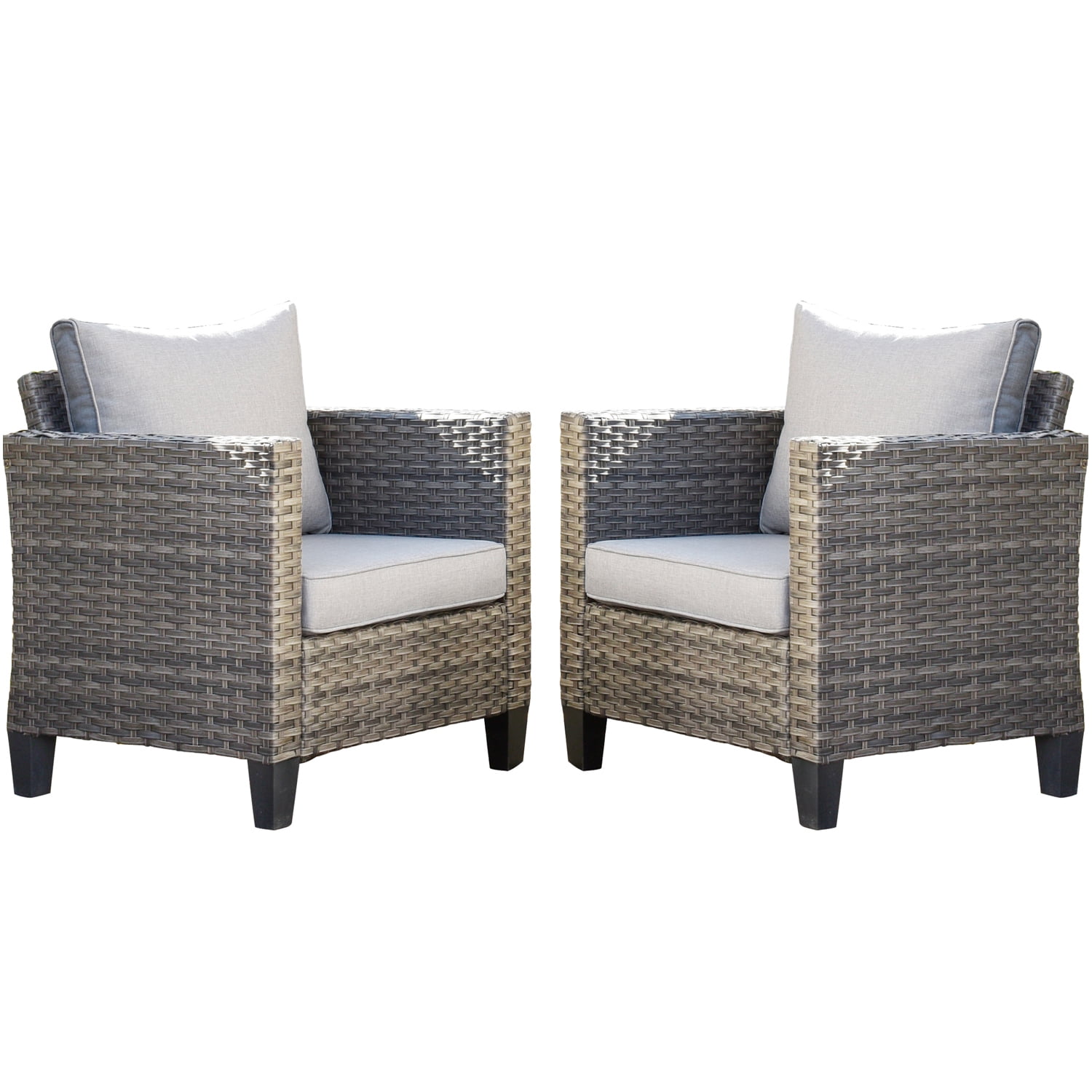 Patio Rattan Outdoor Wicker Chairs Set with Comfortable Cushions, 2 ...