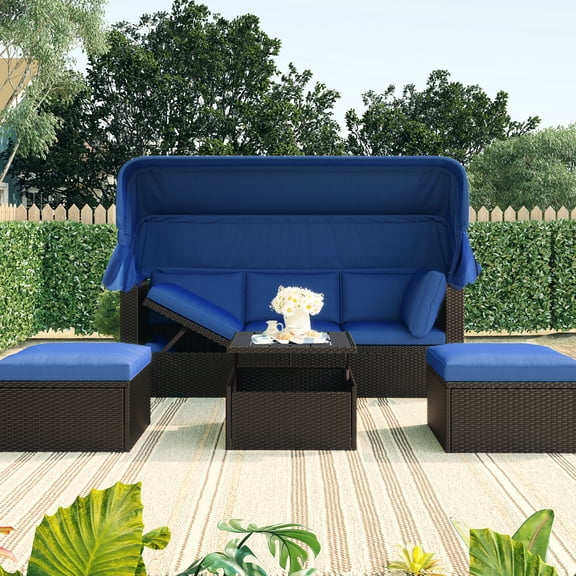 Outdoor Wicker Daybed | Enjoy Sunshine on Rectangle Sunbed | Water - Resistant Cushions with Removable Covers | Reclining Three - Person Sofa