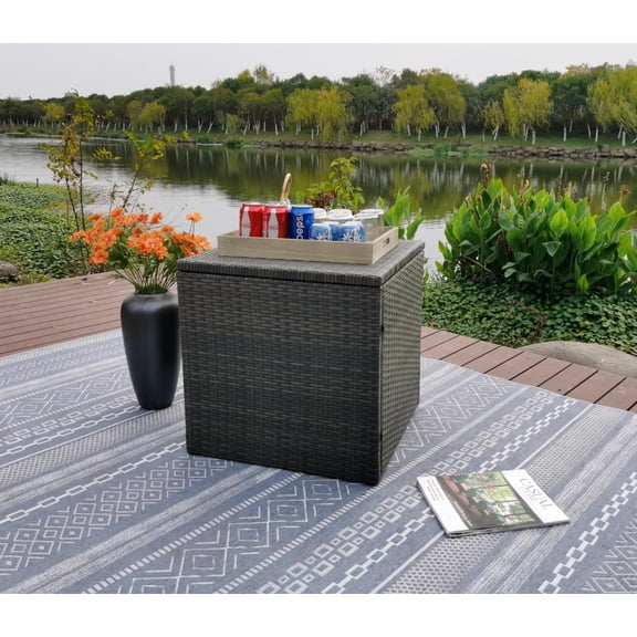Outdoor Wicker Deck Box with Powder-Coated Steel Frame, Brown, 20 x 20 in