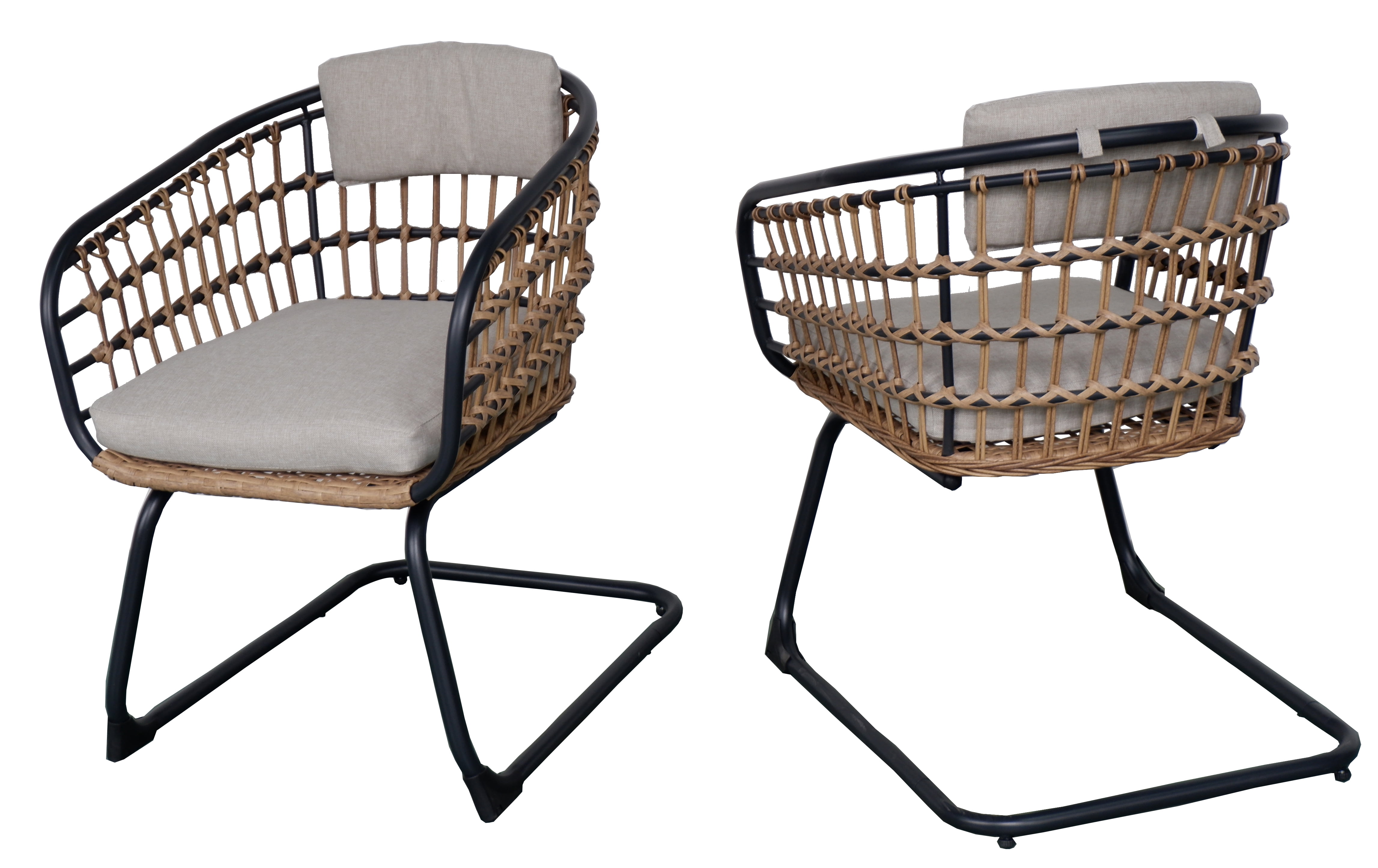 Outdoor Wicker Dining Chair, 2 Pack Cushioned Dining Chair for Garden Patio Yard, Beige