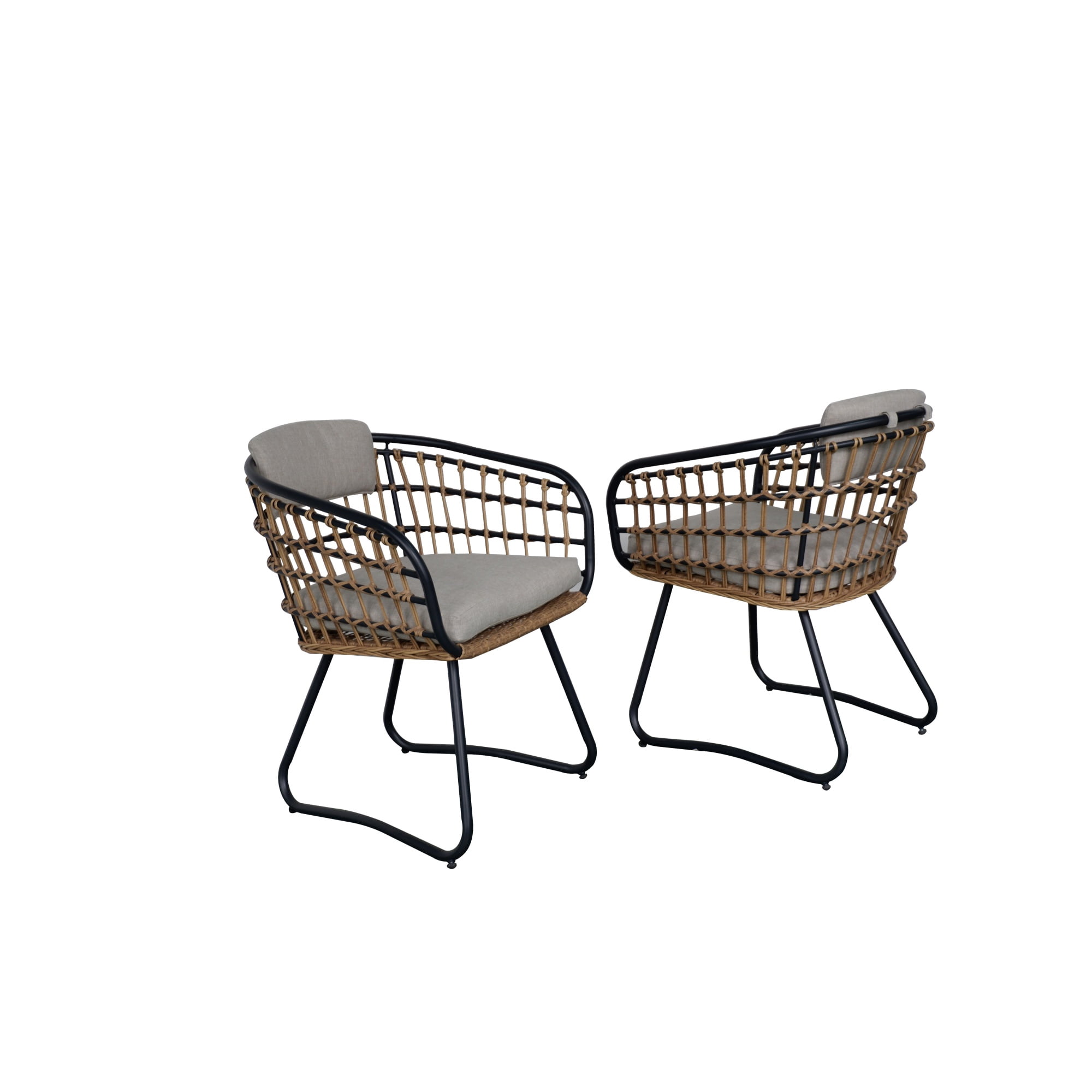 Outdoor Wicker Dining Chairs Set of 2, PE Rattan Patio Dining Chairs with Thick Cushions, Weather-Resistant Armchairs for Lawn, Garden, Backyard, Beige