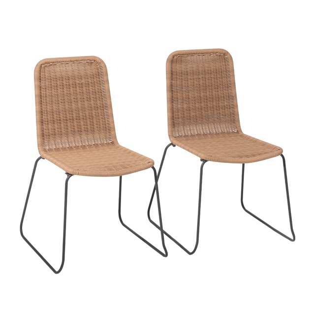 Outdoor Wicker Dining Chairs, Set of 2 All Weather Rattan Patio Dining