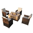 thumbnail image 1 of Outdoor Wicker Dining Set Wood Coating Fire Pit Table with Four Rattan Chairs, 1 of 7