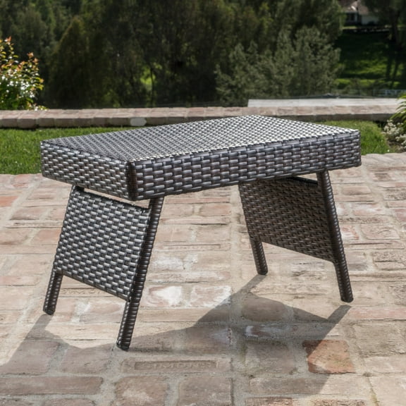 Outdoor Wicker End Table with Aluminum Frame, Mixed Mocha