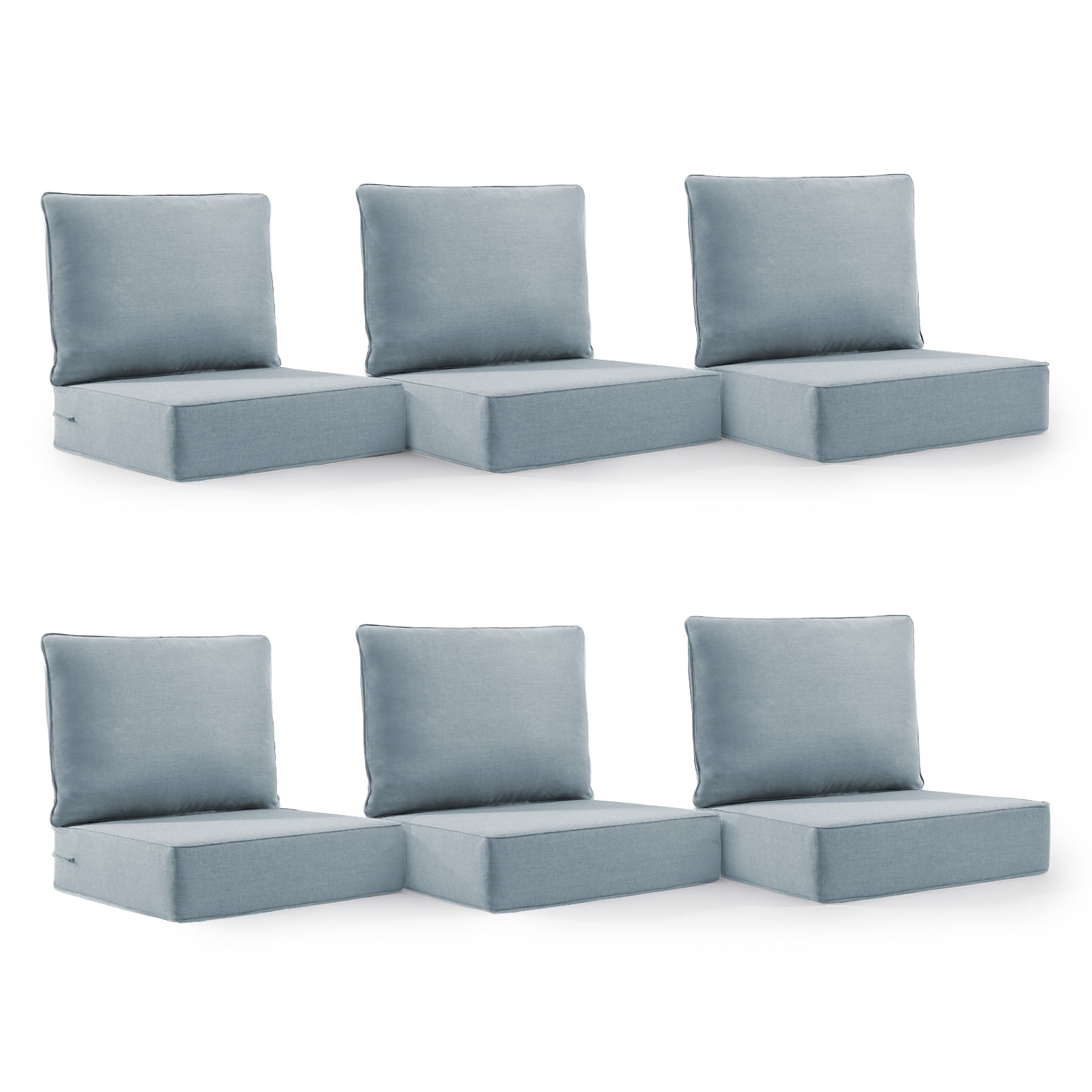 Outdoor Wicker Furniture Cushion Set, 24 x 22 x 6 Thicken Deep Seat Patio Chair Cushions, Baby Blue, 6 Sets