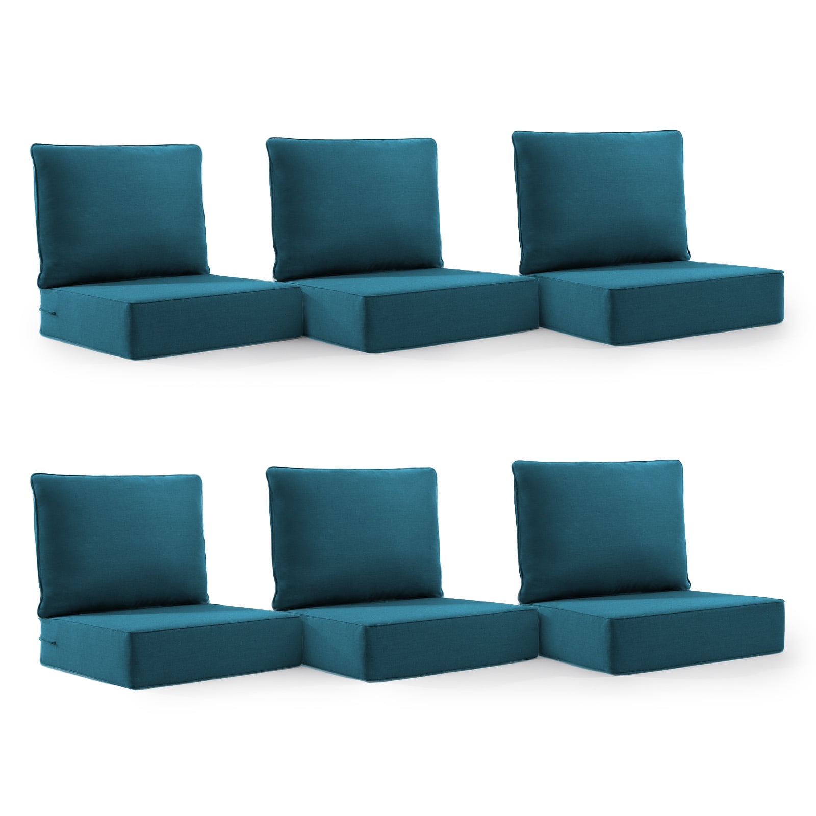 Outdoor Wicker Furniture Cushion Set, 24 x 22 x 6 Thicken Deep Seat Patio Chair Cushions, Lake Blue, 6 Sets