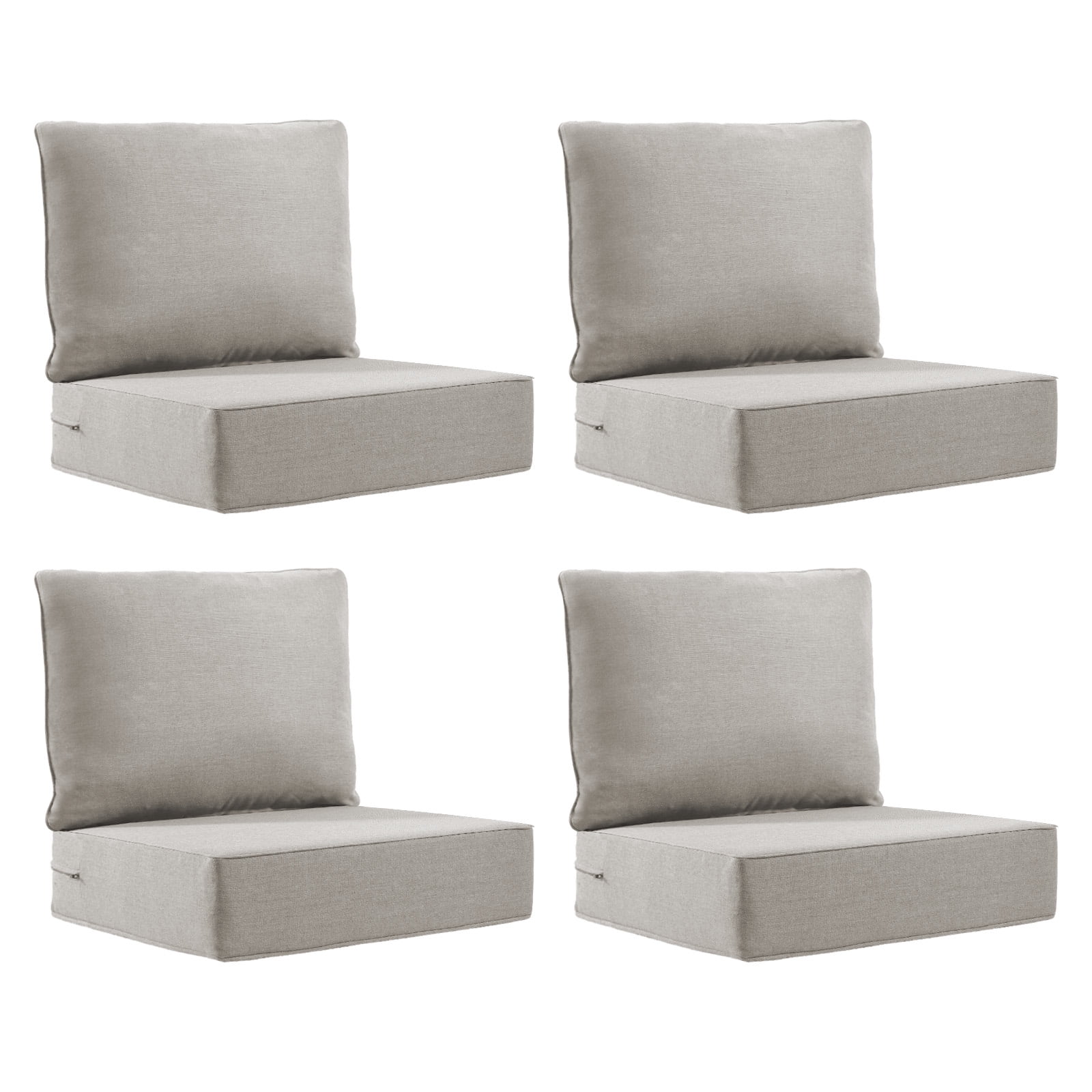 Outdoor Wicker Furniture Cushion Set, 24 x 22 x 6 Thicken Deep Seat Patio Chair Cushions, Light Grey, 4 Sets