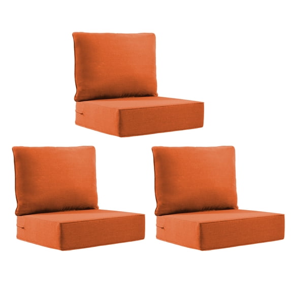 Outdoor Wicker Furniture Cushion Set, 24 x 22 x 6 Thicken Deep Seat Patio Chair Cushions, Orange, 3 Sets