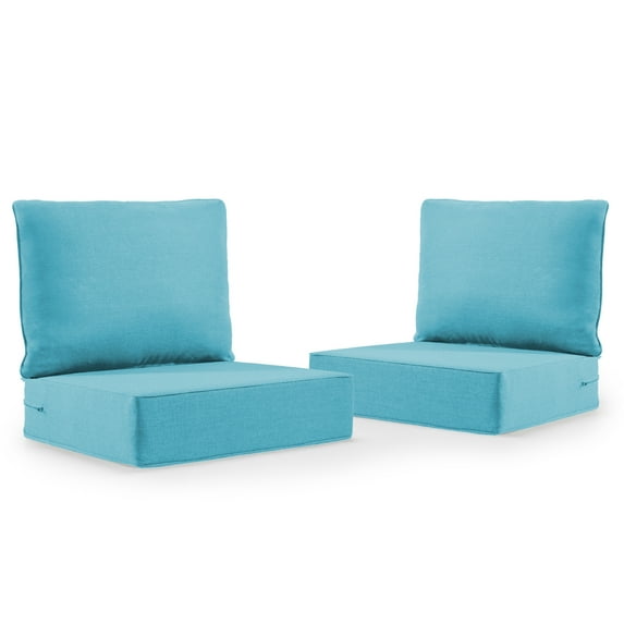 Outdoor Wicker Furniture Cushion Set, 24 x 22 x 6 Thicken Deep Seat Patio Chair Cushions, Turquoise, 2 Sets