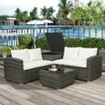thumbnail image 1 of Outdoor Wicker Furniture Set, 4 PCS PE Rattan Sectional Sofa Set with Side Storage Table, Coffee Table and 2 Loveseats, Cushioned Conversation Chairs Set for Patio, Yard, Poolside, Deck, Beige, D6871, 1 of 12