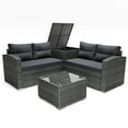 thumbnail image 1 of Outdoor Wicker Furniture Set, 4 PCS PE Rattan Sectional Sofa Set with Side Storage Table, Coffee Table and 2 Loveseats, Cushioned Conversation Chairs Set for Patio, Yard, Poolside, Deck, Gray, D5643, 1 of 7