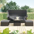 thumbnail image 1 of Outdoor Wicker Furniture Set with Canopy, 4 Pieces Daybed Sunbed Set with Ottomans and Coffee Table, Cushioned Sectional Sofa Set, Conversation Chair Set for Backyard, Balcony, Poolside, Gray, D6267, 1 of 12