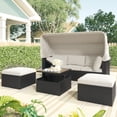 thumbnail image 1 of Outdoor Wicker Furniture Set with Canopy, SYNGAR 4 Pieces Daybed Sunbed Set with Ottomans and Table, Cushioned Sectional Sofa Set, Conversation Chair Set for Backyard, Balcony, Poolside, Beige, D6262, 1 of 12