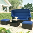 thumbnail image 1 of Outdoor Wicker Furniture Set with Canopy, SYNGAR 4 Pieces Daybed Sunbed Set with Ottomans and Table, Cushioned Sectional Sofa Set, Conversation Chair Set for Backyard, Balcony, Poolside, Blue, D6274, 1 of 12