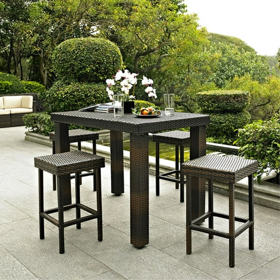 Outdoor Wicker High Dining Set - All-Weather, Sleek Design, Table & Four Stools