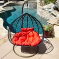 thumbnail image 1 of Outdoor Wicker Lover's Swing Chair - Double Seats with Red Cushion Mat & Support Frame, Weather-Resistant, Ideal for Couples, 1 of 8
