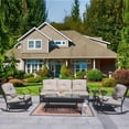 thumbnail image 1 of Outdoor Wicker Patio Conversation Furniture Set 5-Piece Patio Iron Leisure Rocking Chair Set, 1 of 8