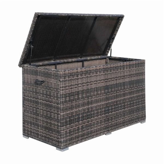 Outdoor Wicker Patio Storage Deck Box with Steel Frame, Weather-Resistant Resin Rattan Cushion Storage Bin, Hinged Lid, Large Capacity Organizer for Cushions, Garden Tools, Toys & Patio Accessories,