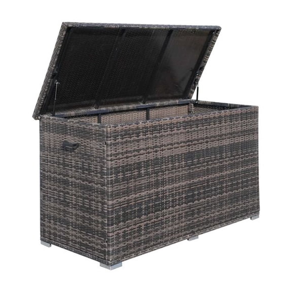 Outdoor Wicker Patio Storage Deck Box with Steel Frame, Weather-Resistant Resin Rattan Cushion Storage Bin, Hinged Lid, Large Capacity Organizer for Cushions, Garden Tools, Toys & Patio Accessories,