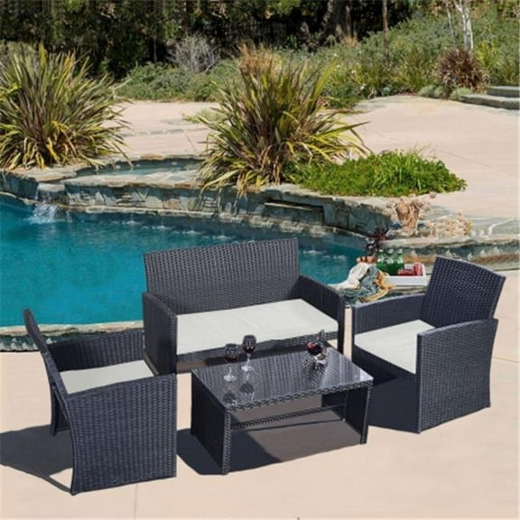 Outdoor Wicker Rattan Patio Furniture Set, Black - 4 Piece
