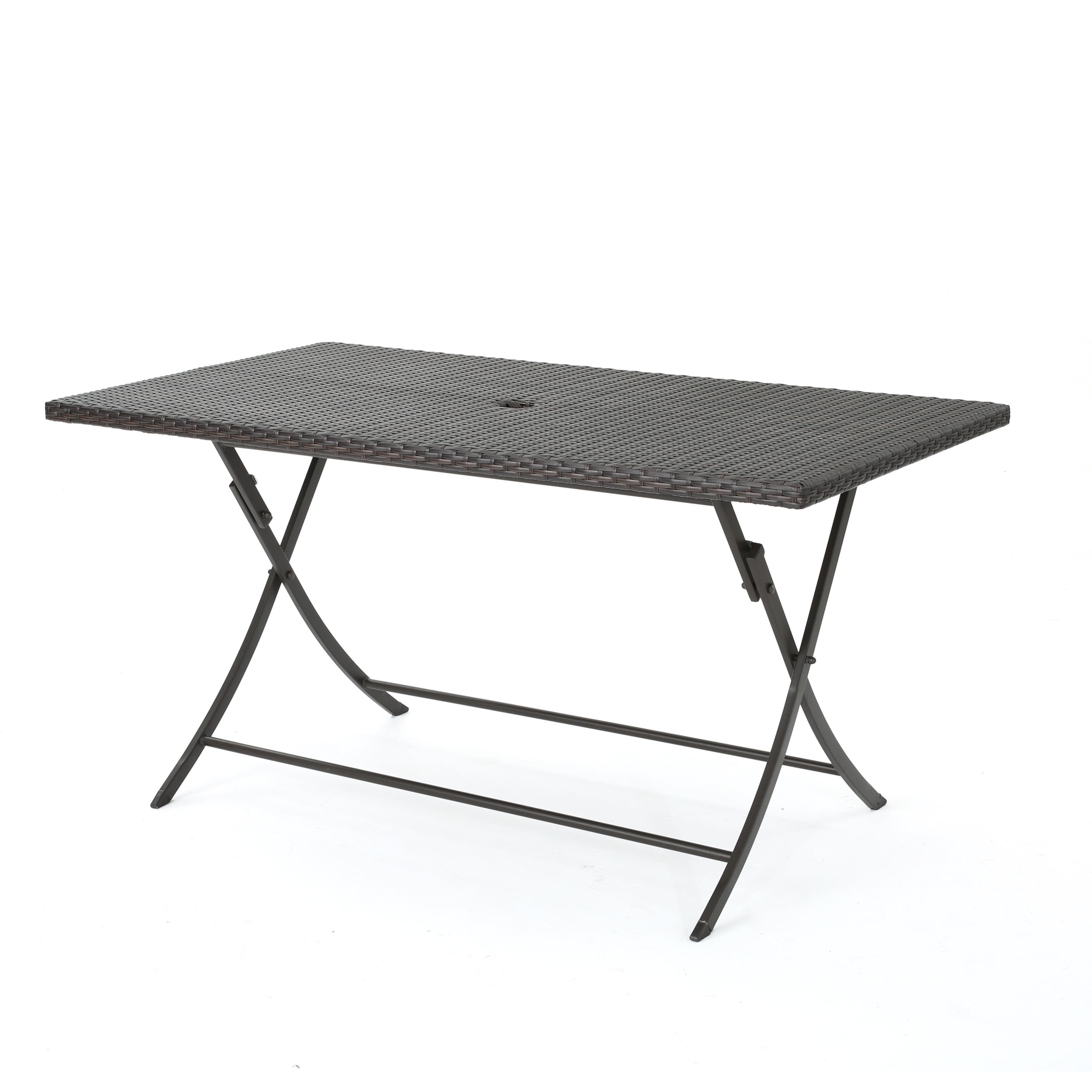 Brown Wicker and Iron Foldable Outdoor Dining Table