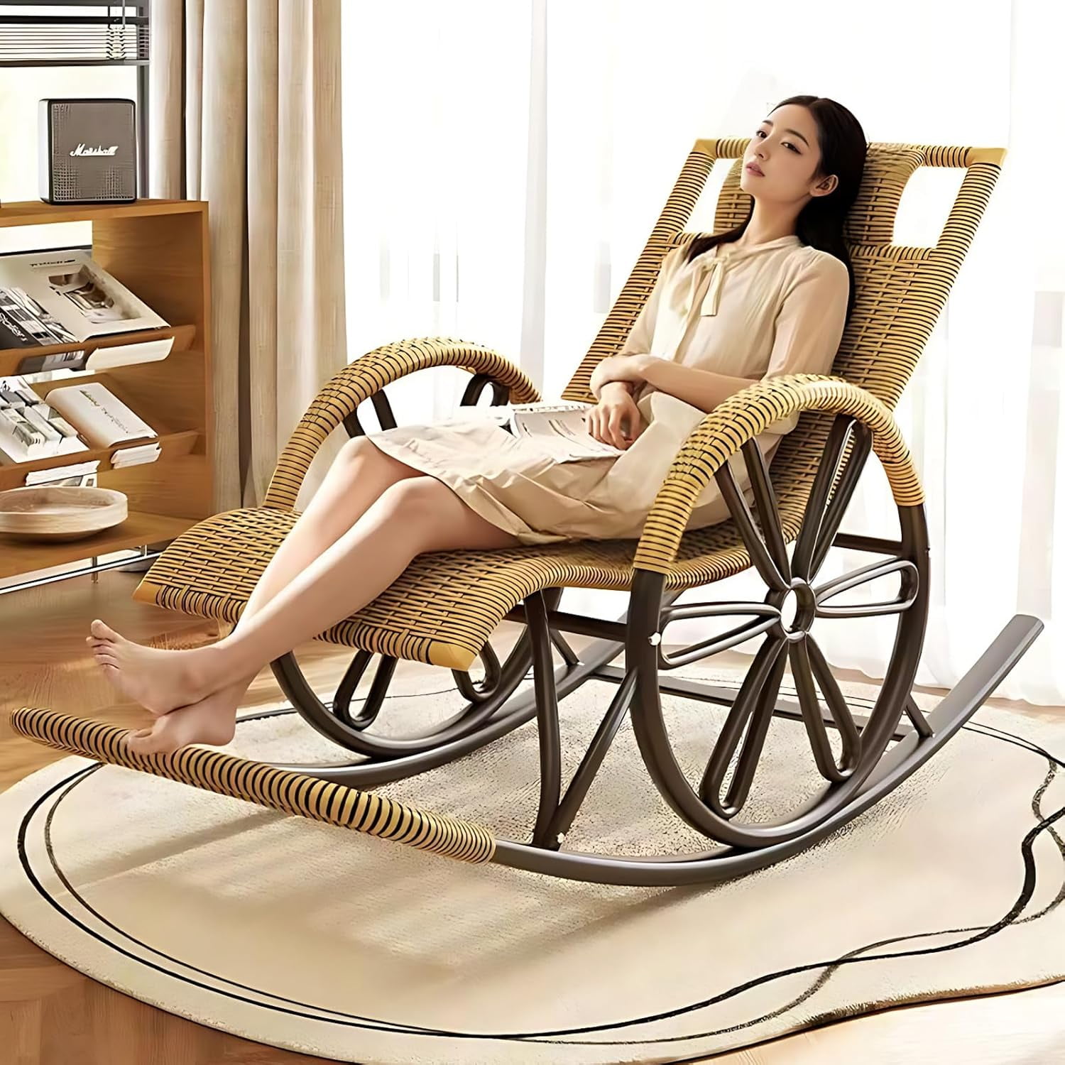 Outdoor Wicker Rocking Chair All Weather Resin Rattan Wicker Rocking ...