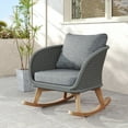 thumbnail image 1 of Outdoor Wicker Rocking Chair, Patio Rattan Rocker with 29.5" Extra Wide Seat, All-Weather Patio Wicker Chair with Wooden Legs and Cushions for Garden Backyard, Grey, 1 of 7