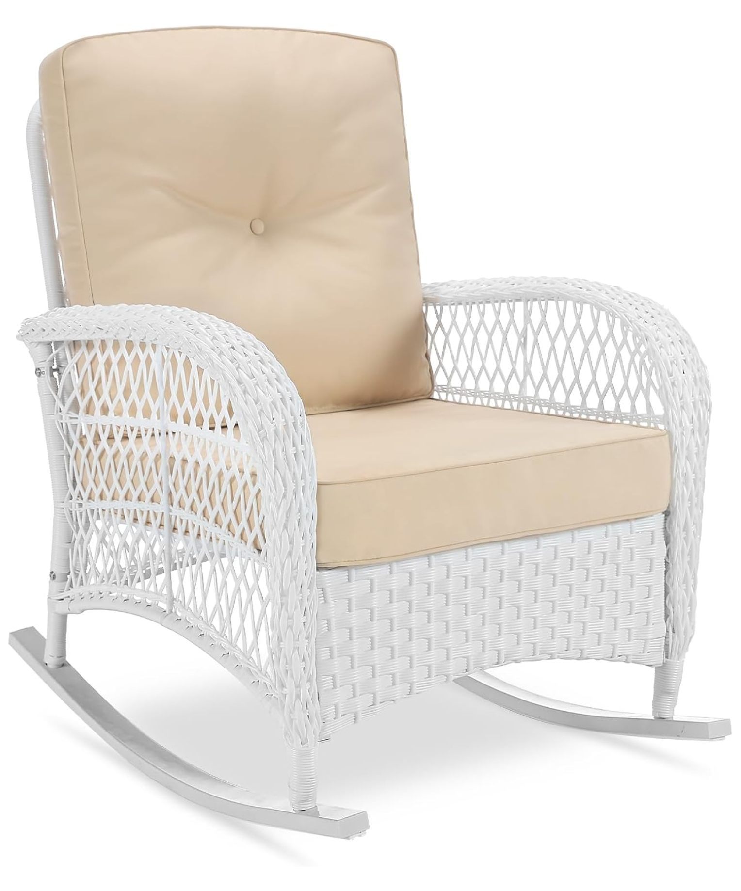 Outdoor Wicker Rocking Chair, Patio Rattan Rocker Chair with Cushions
