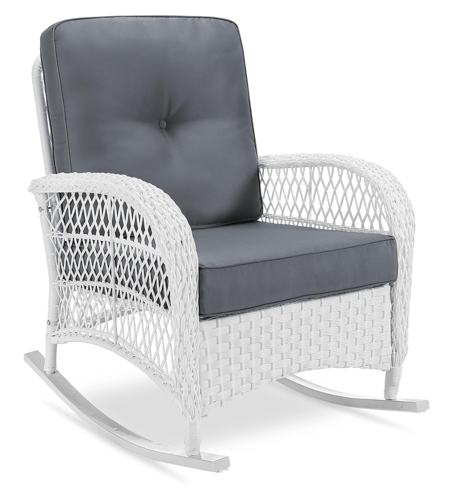 Outdoor Wicker Rocking Chair, Patio Rattan Rocker Chair with Cushions ...