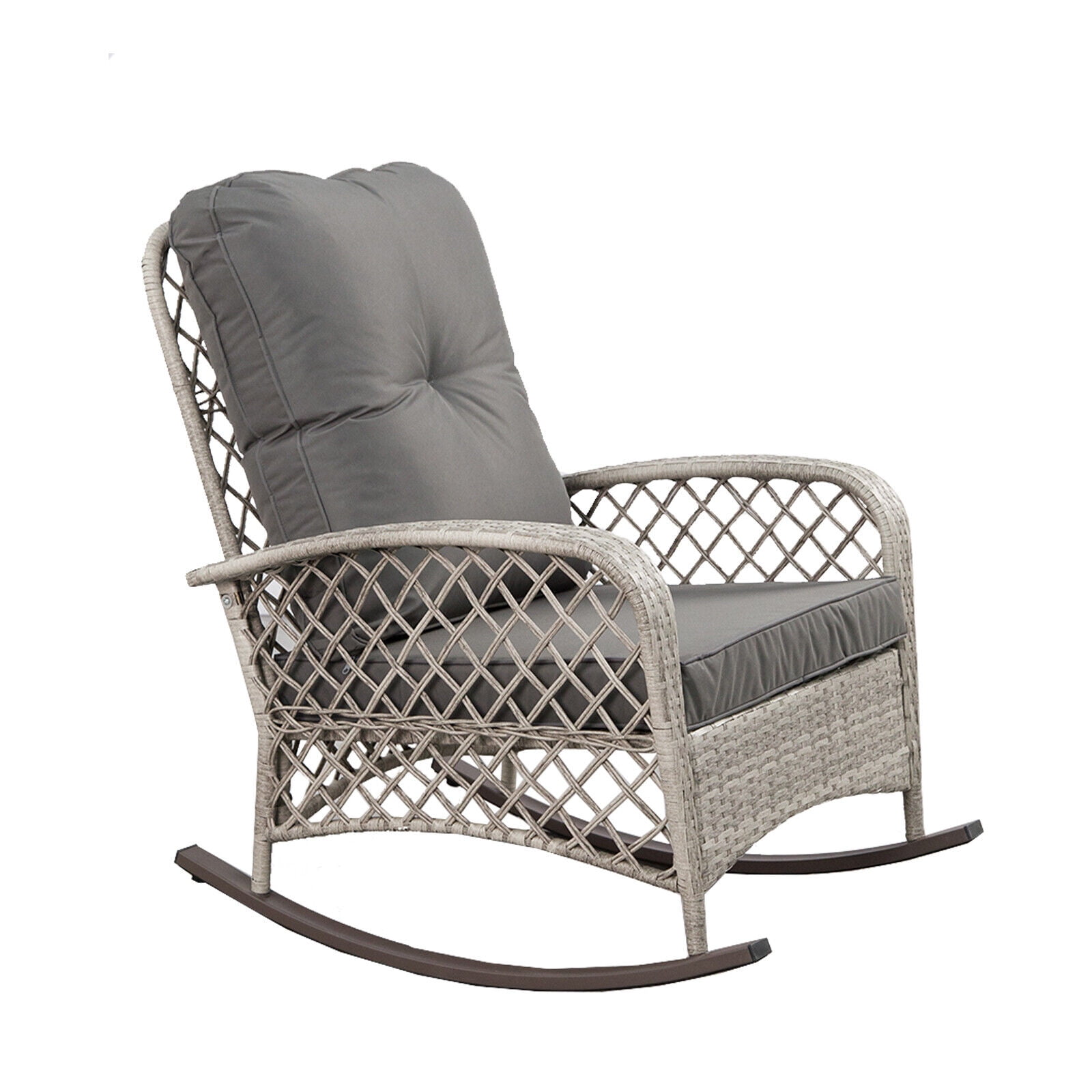 Outdoor Wicker Rocking Chair, Patio Rattan Rocker Chair with Cushions