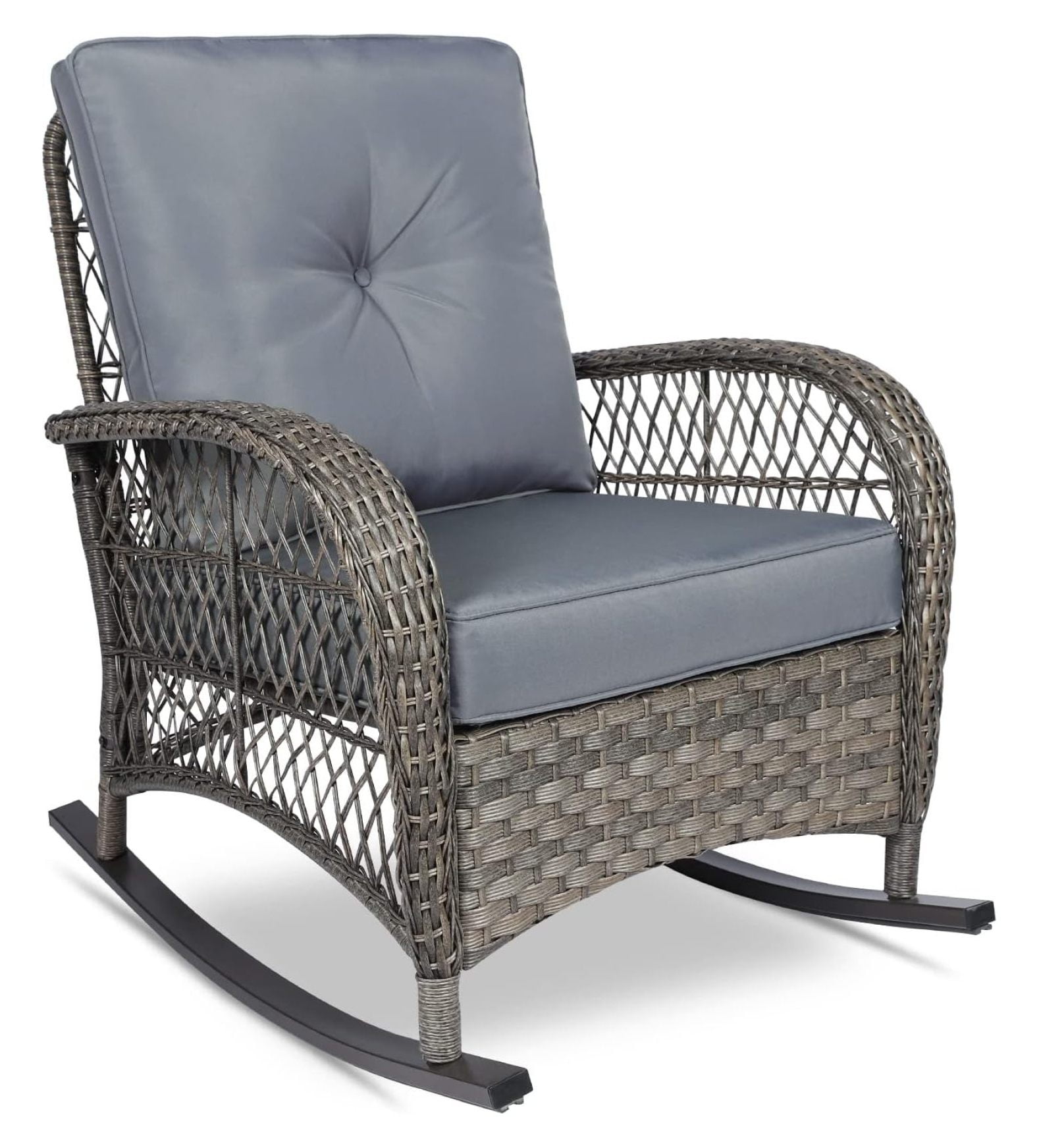 Outdoor Wicker Rocking Chair, Patio Rattan Rocker Chair with Cushions ...