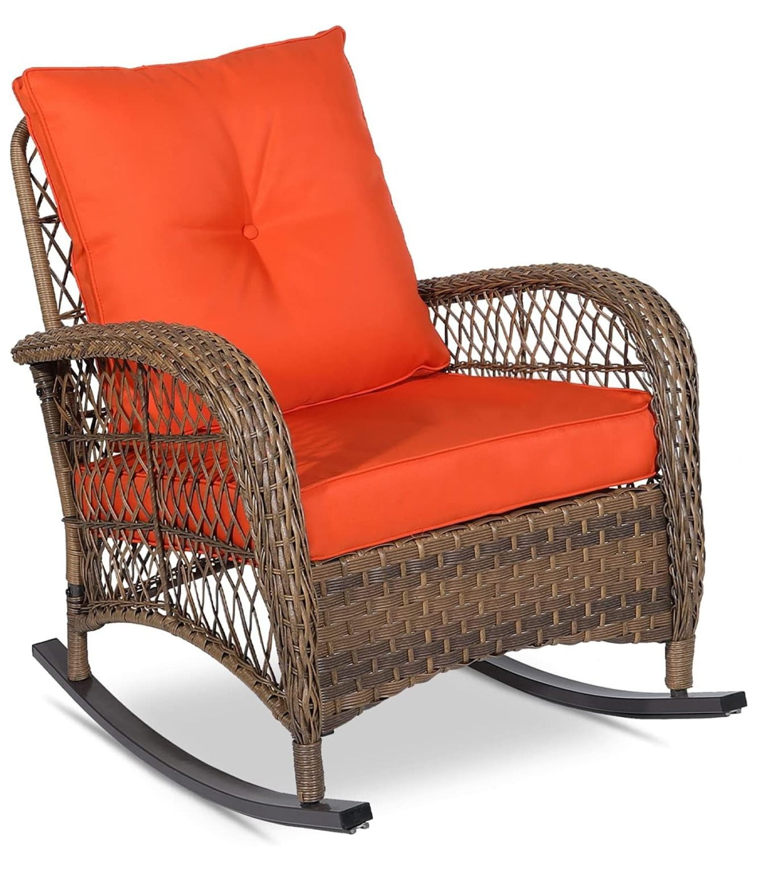 Outdoor Wicker Rocking Chair, Patio Rattan Rocker Chair with Cushions ...