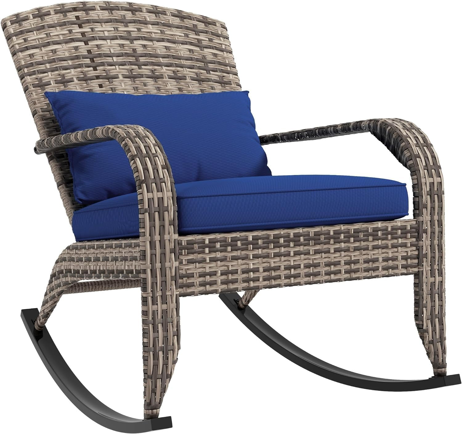 Outdoor Wicker Rocking Chair, Patio Rattan Rocker Chair with High Back ...
