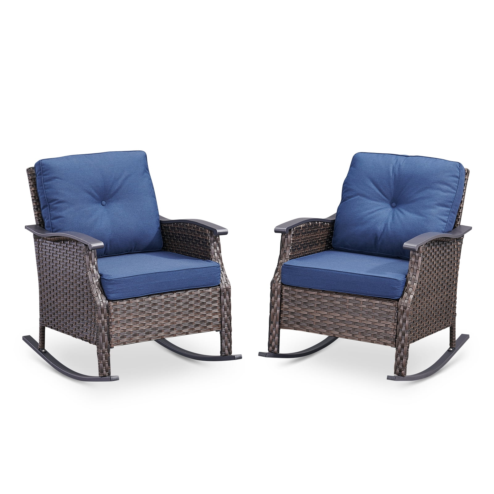 Outdoor Wicker Rocking Chair, Patio Rattan Rocker Chair with Steel ...