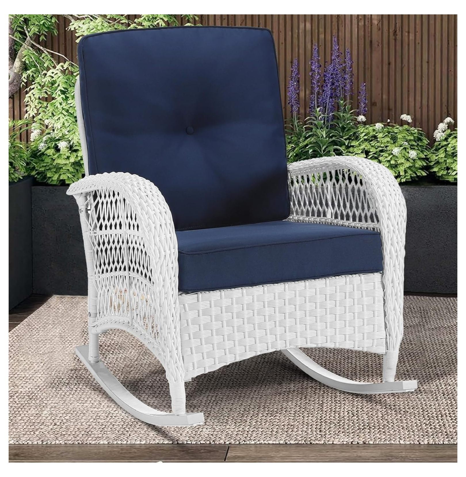 Outdoor Wicker Rocking Chair, Rattan Patio Rocker Chairs with Cushions ...
