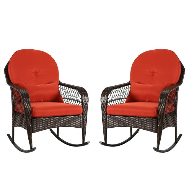 Patio Rattan Wicker Rocking Chairs with Cushions for Porch, Outdoor