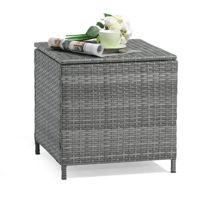 Outdoor Wicker Side Table, Allweather Rattan Small Storage Box End