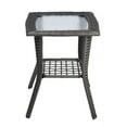 thumbnail image 1 of Outdoor Wicker Side Table, Rattan End Table with Glass Top, Patio Coffee Bistro Table for Indoor Garden Porch Balcony, Grey, 1 of 7
